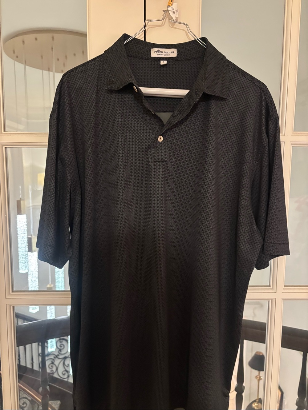 Peter Millar Men's Patterned Black Polo Shirt